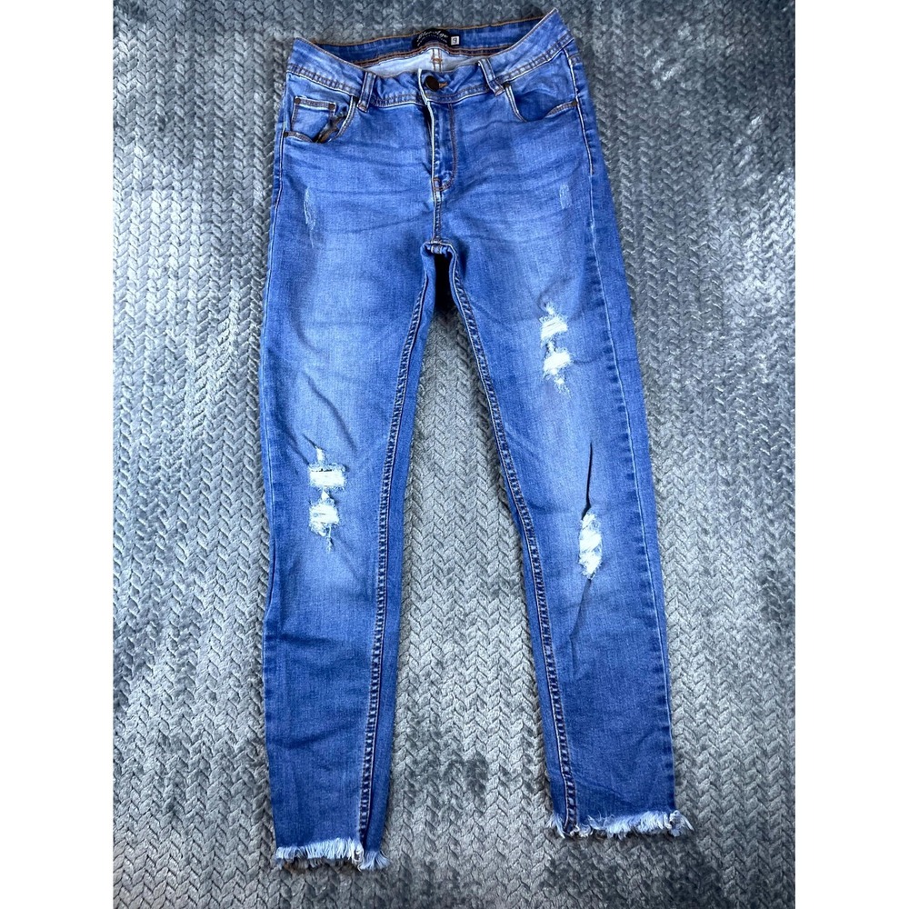 Blue Age Skinny Jeans Womens 9 Blue Denim Cotton Stretch Distressed Raw Hem